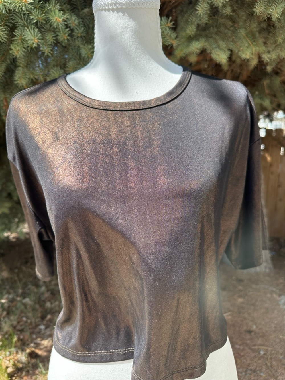 Charlotte Russe Metallic Bronze Short Sleeve Tank Top